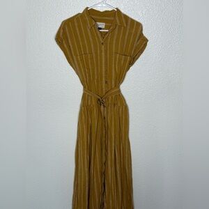 Universal Thread Mustard Striped Dress with Belt at Waist XS